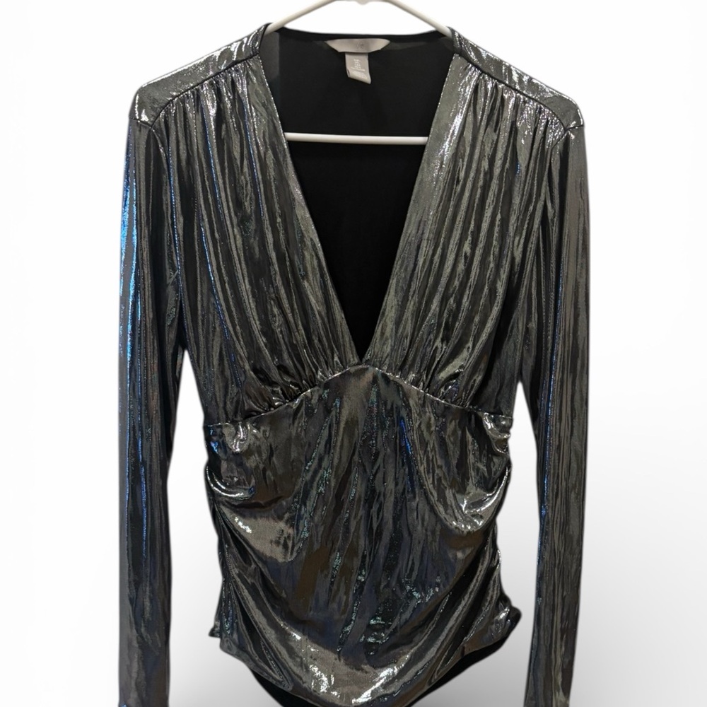 H&M Shimmering Silver V-Neck Blouse